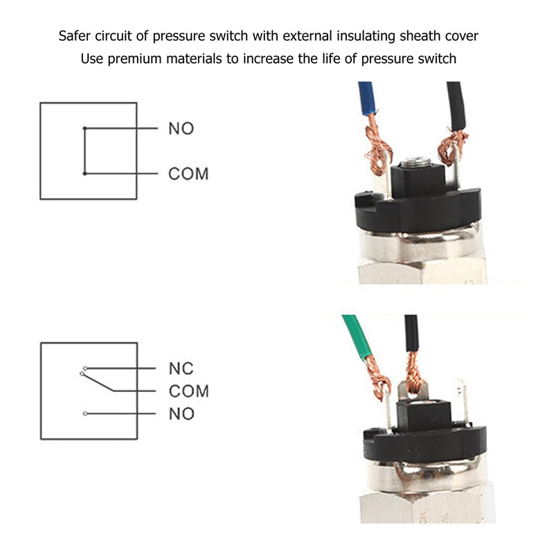 Garosa 1/4 Inch Thread Pneumatic Adjustable Diaphragm Pressure Switch Normally Open/Closed Stainless Steel Rubber for Air Compressor Water Control Systems