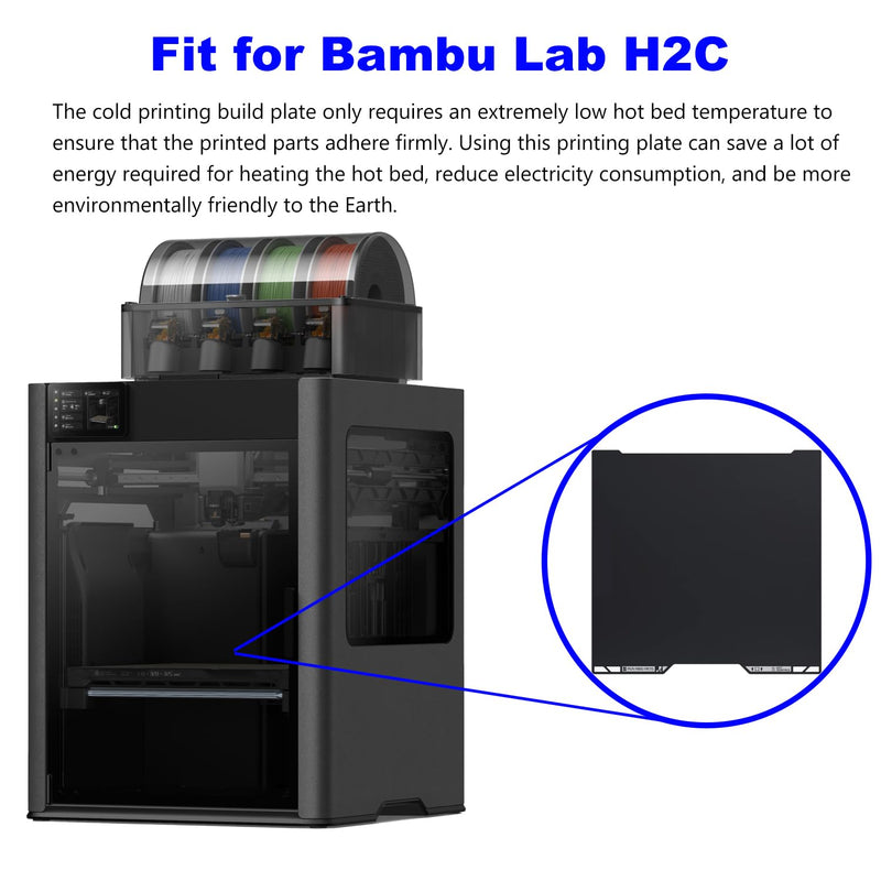 for H2C/A2L Cold Build Plate No Heating No Glue Double Sided PEI Textured Cool Printing Bed Sheet 335x346.5mm 3D Printer Flexible Removable Spring Steel Heated Platform Mat for Bambu Lab H2C For H2C