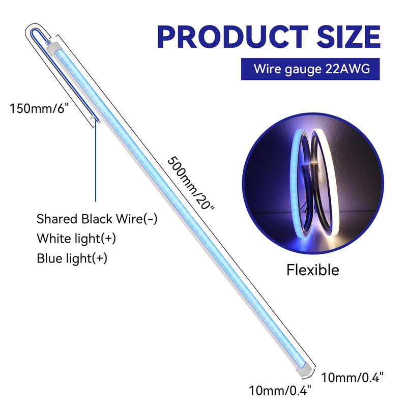 RVZONE Boat Interior Lights, 20 Inch 4 Pcs LED Boat Strip Lights 12V White and Blue Dual Color Marine Courtesy Strip Deck Transom Light for Fishing Pontoon Kayak Yacht Sailboat White&Blue 4PCS*20''