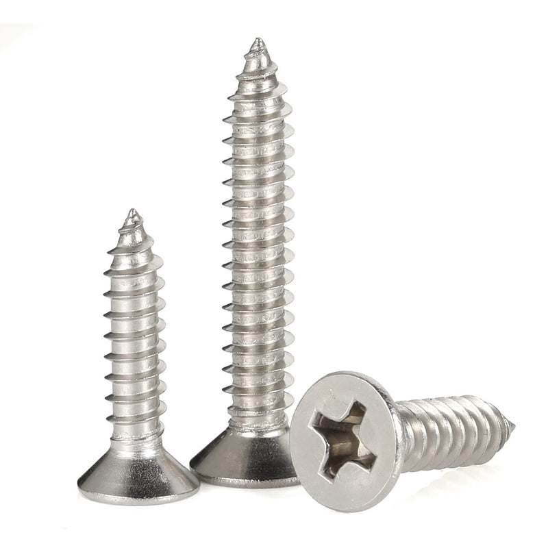 #12 x 1-1/2" (5/8" to 2" Available) Flat Head Sheet Metal Screws Wood Screws, 304 Stainless Steel 18-8, Self Tapping, 50 PCS #12 x 1-1/2"