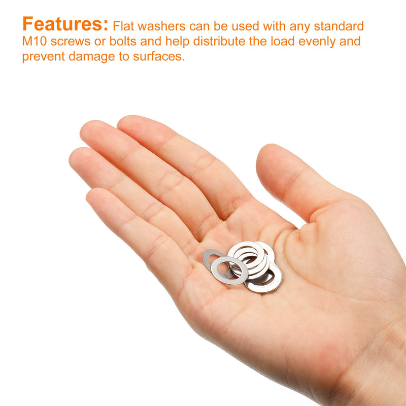 uxcell M10 304 Stainless Steel Flat Washers, 50pcs 10x16x0.5mm Ultra Thin Flat Spacers for Screw Bolt, Electronic Repair, Automotive 50