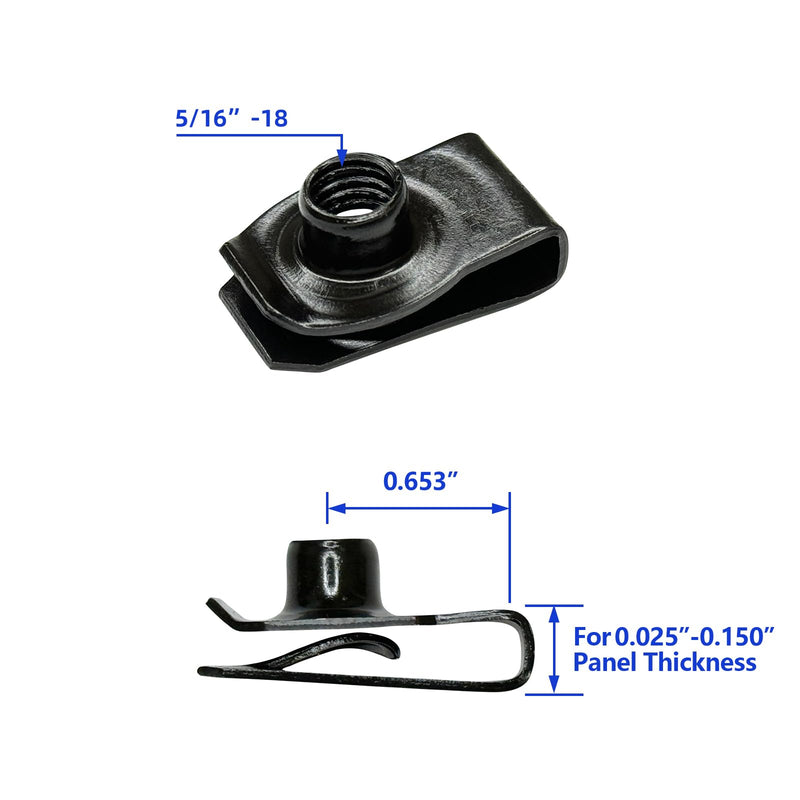 5/16"-18 U Clip On Nut, Black Extruded U Nuts Clip Carbon Steel, 15 Pcs U Style Fastener Clip for Automotive Dash Door Panel Interior(15 Pack) 5/16"-18(Black,15 pack)