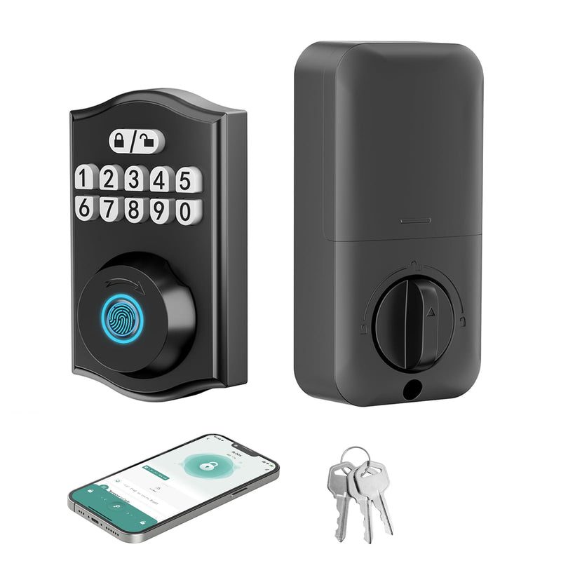 Smart Door Lock - Keyless Entry with Fingerprint/Bluetooth APP Control/Password, Auto Lock, One Time Code, Black