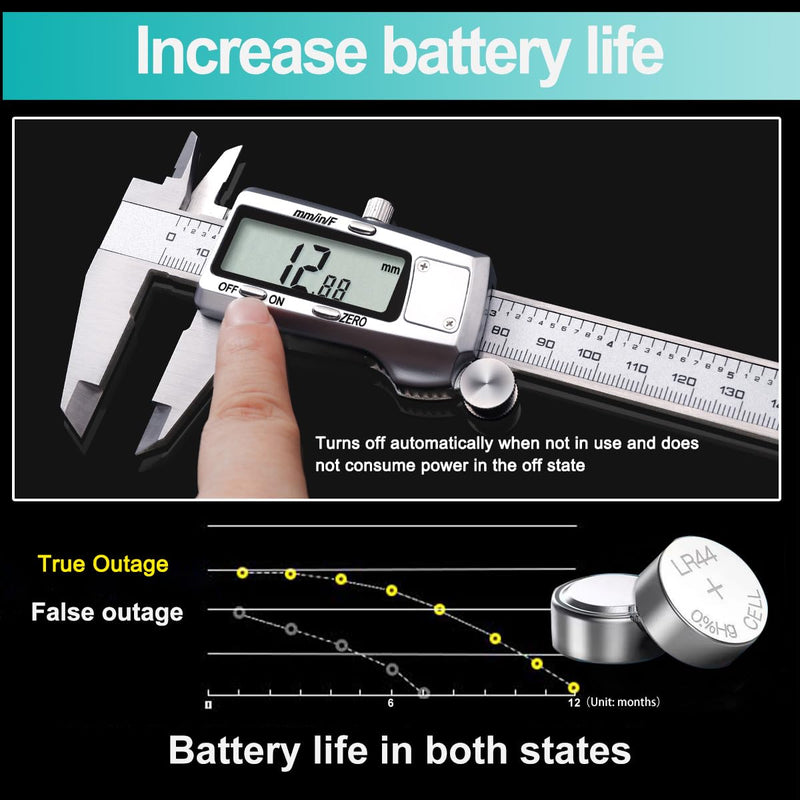 Kynup Digital Caliper, Caliper Measuring Tool, Micrometer Dial Vernier Caliper Digital, Full Turn Off, Stainless Steel, Switch from Inch Metric Fraction (6Inch/150MM) KY-21S