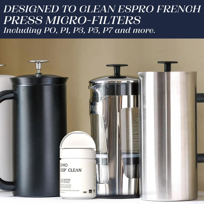 ESPRO Deep Clean Coffee Maker Cleaner & Descaler Powder for Espresso Machines, French Press & Coffee Pots – Coffee Descaler and Cleaner Removes Oils, & Milk Residue 4.4 oz