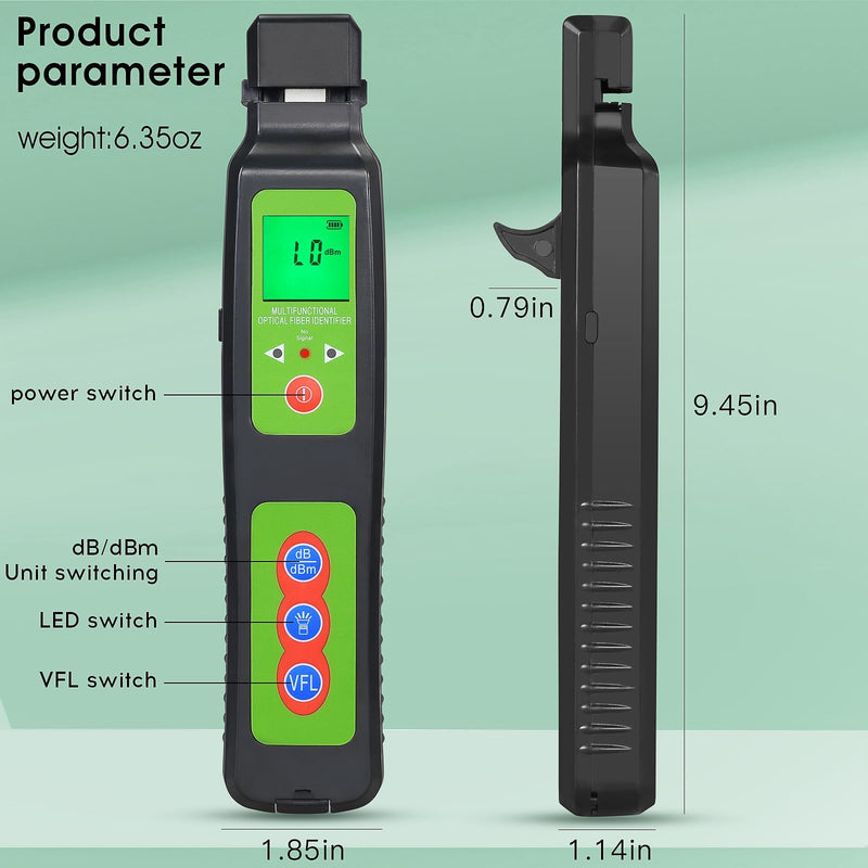 Rechargeable Live Optical Fiber Identifier A-40D, Wave Respond 800-1700nm Built in VFL &LED Functions Suitable for 0.25/0.9/2.0/3.0 Fiber with FC-LC Adapter FTTH Tool