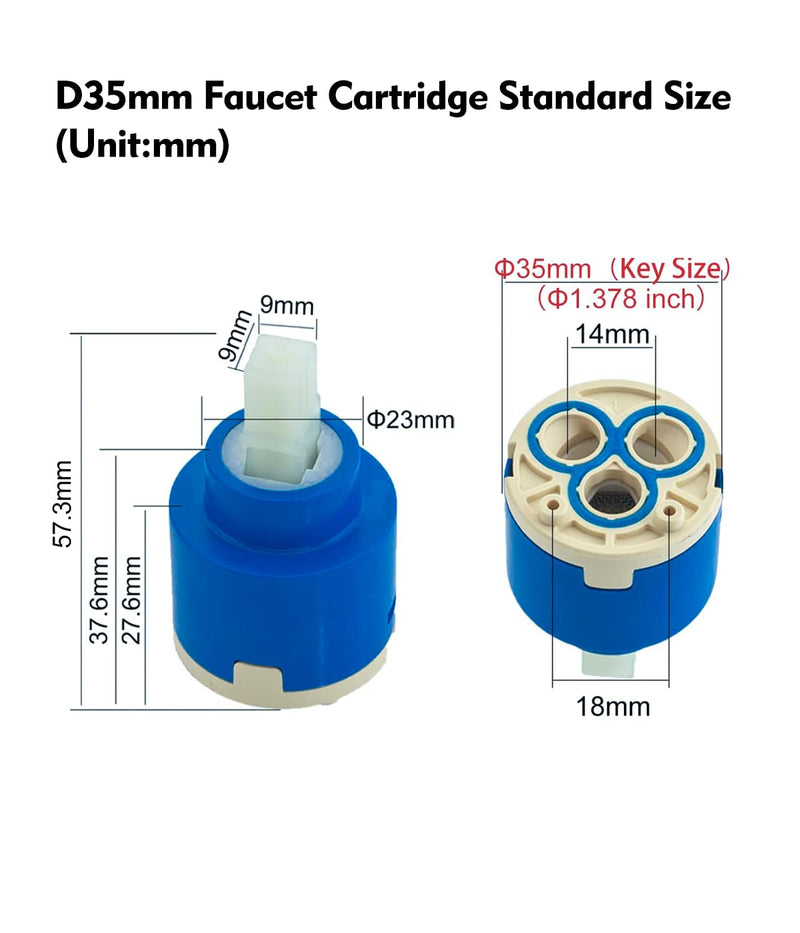 35mm Faucet Cartridge, CUPC Certified, Single Handle Kitchen Basin Shower Faucet Parts, Bathroom Ceramic Faucet Valve, Replaces Glacier Bay OEM models 169-640, 704-612 & 704-615 1