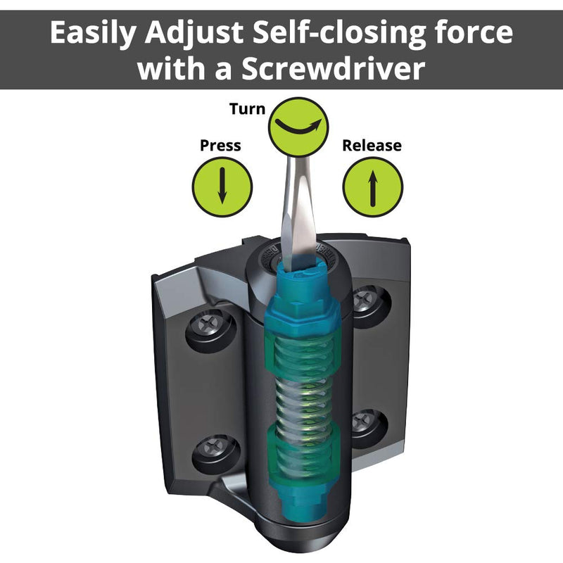 D&D Technologies TCA1S3BTS TruClose Regular Duty Self Closing Gate Hinge, for Metal Gates up to 66 Pounds, No Alignment Legs, Gloss Black, 2 Count