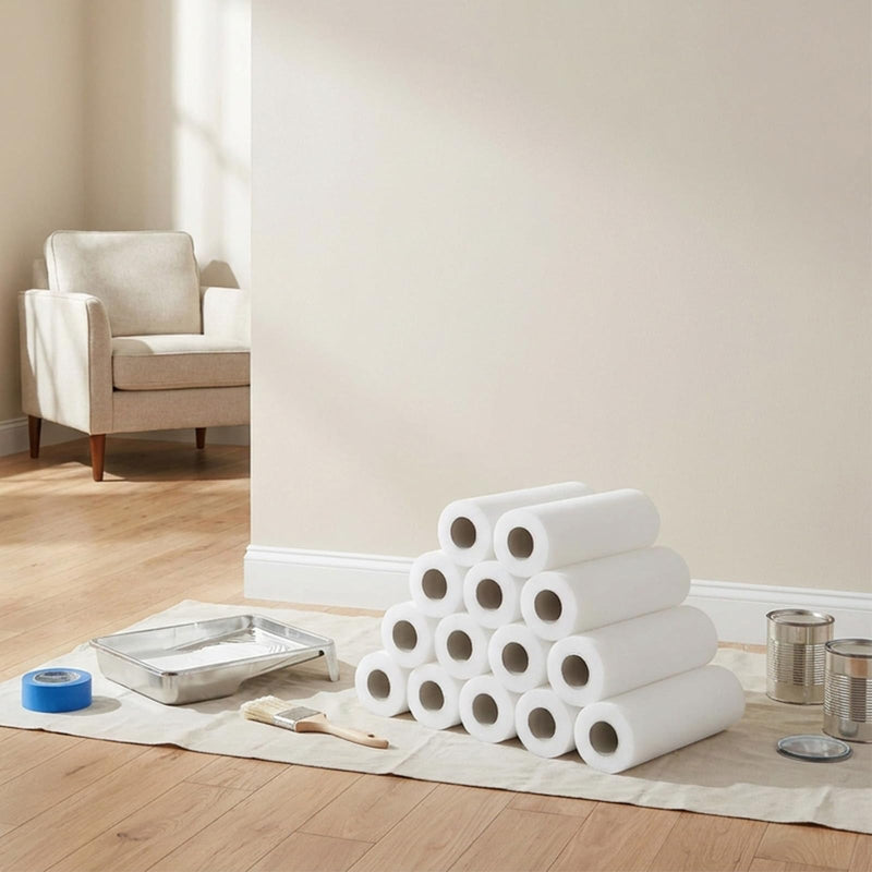 12 Pcs 9 Inch Foam Paint Roller, High Density Foam Paint Roller Covers, White, for Interior Surface Coating, Home Renovation Projects, Smooth Finish Application, Flat Area Refinishing