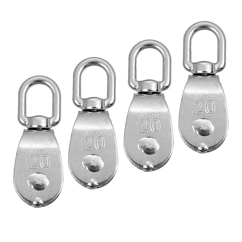 Rocaris 4 Pack Stainless Steel Wire Rope Crane Double Pulley Block M20 Lifting Crane Swivel Hook Single Pulley Block Hanging Wire Towing Wheel M20-4 Pcs
