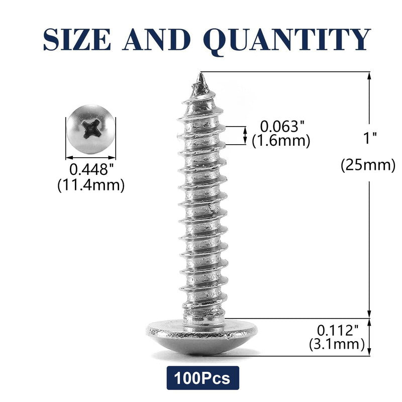#10 x 1" Wood Screw 100Pcs Truss Head Phillips 18-8 (304) Stainless Steel Fast Self Tapping Screws by SG TZH #10 x 1"