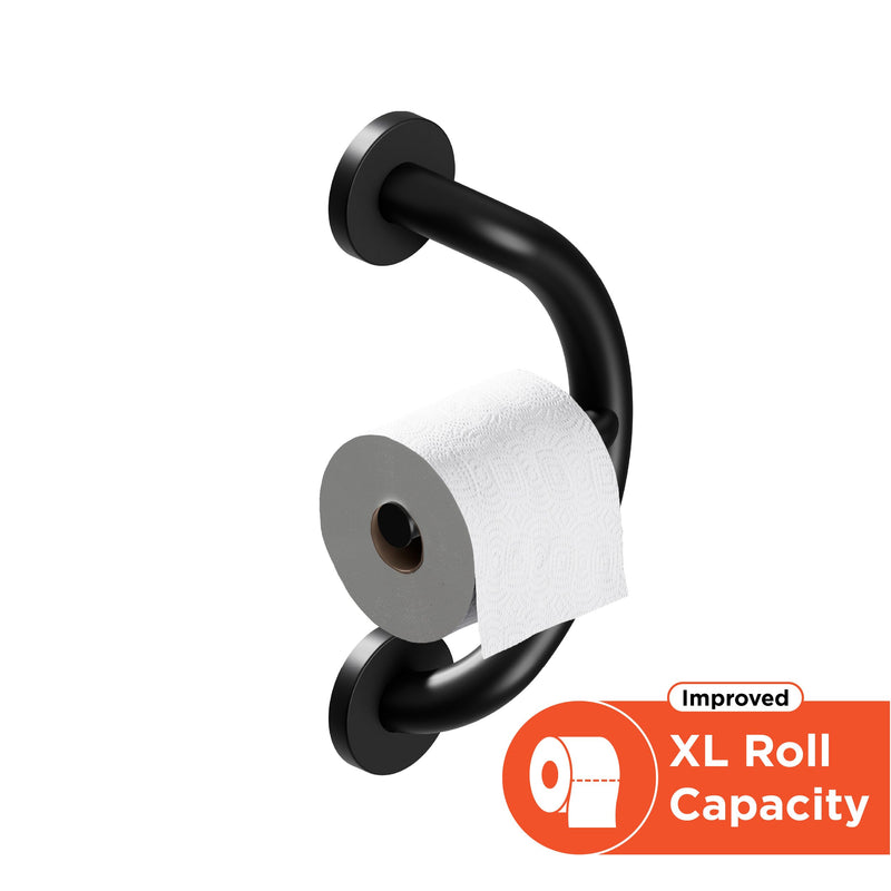 HEALTHCRAFT Plus Toilet Paper Holder & Grab Bar 14.3" - Matte Black, 500 Lbs