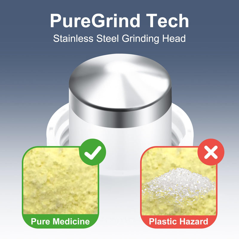 Fullicon 3 in 1 Pill Crusher Fine Powder with Stainless Steel Grinding Head, Pill Grinder for Elderly & Pet, Pill Cutter Splitter with Storage, Triturador de Pastillas with Free Brush (Indigo)