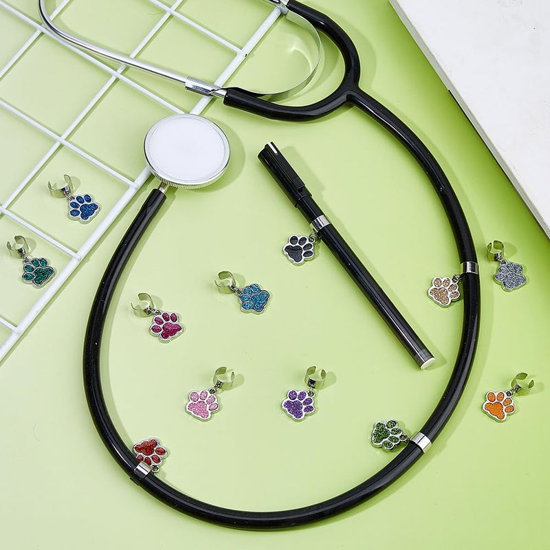 SUPERFINDINGS 12Pcs Dog Paw Stethoscope Charm Cute Personalized Adjustable Stethoscope Charms Accessories Alloy Enamel Stethoscope Pendant Decorations for Nurse Doctor Medical Workers