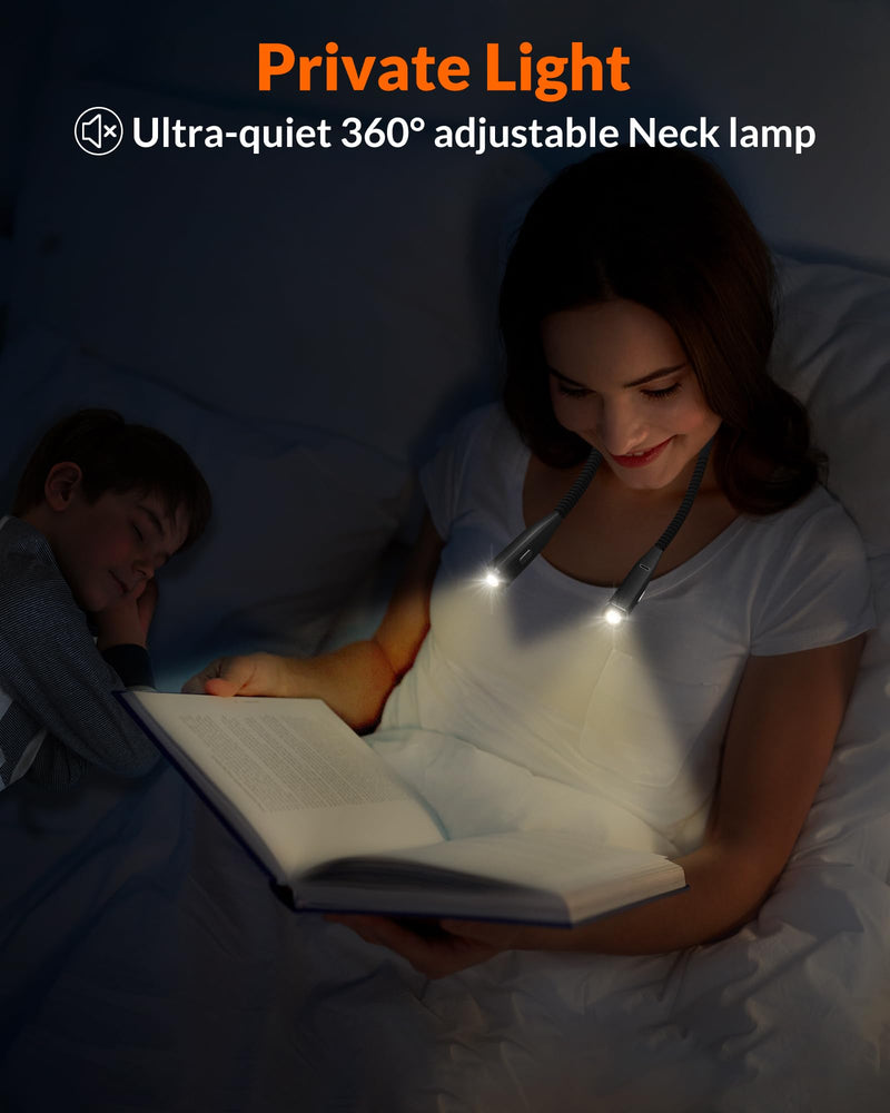 Neck Reading Light, 3-Color & 5-Brightness Neck Light, Book Light for Reading in Bed, Rechargeable Lamp with Comfortable Silicone Arm, Eye-Caring Neck Light for Reading, Knitting, Crafting