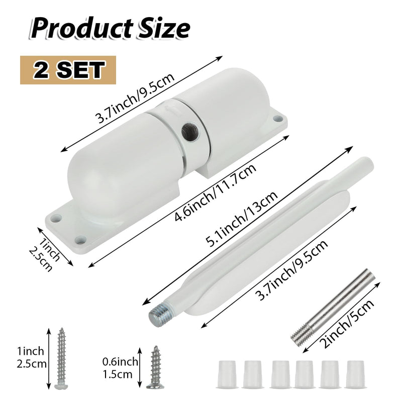 2PCS Automatic Door Closer for Home, Heavy Duty Zinc Alloy Auto Door Closer with Spring Tension, Self-Closing Safety Hardware for Interior Doors, White (2-Pack)