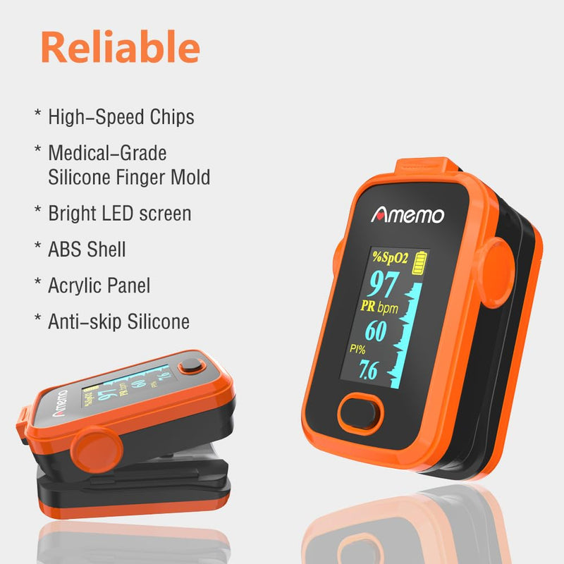 Pulse Oximeter,OLED Display Oxygen Monitor Fingertip,Blood Oxygen Saturation Monitor(SpO2) with Carrying Case,Silicone Cover (Orange) Orange