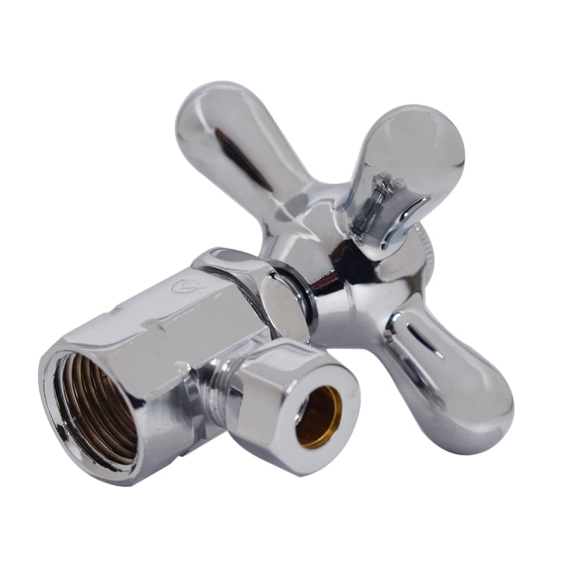 Westbrass D103K12X-26 1/2" IPS" x 3/8" OD x 12" Corrugated Riser Supply Line Kit with Cross Handle Angle Supply Shut Off Valve for Faucet and Toilet, Polished Chrome