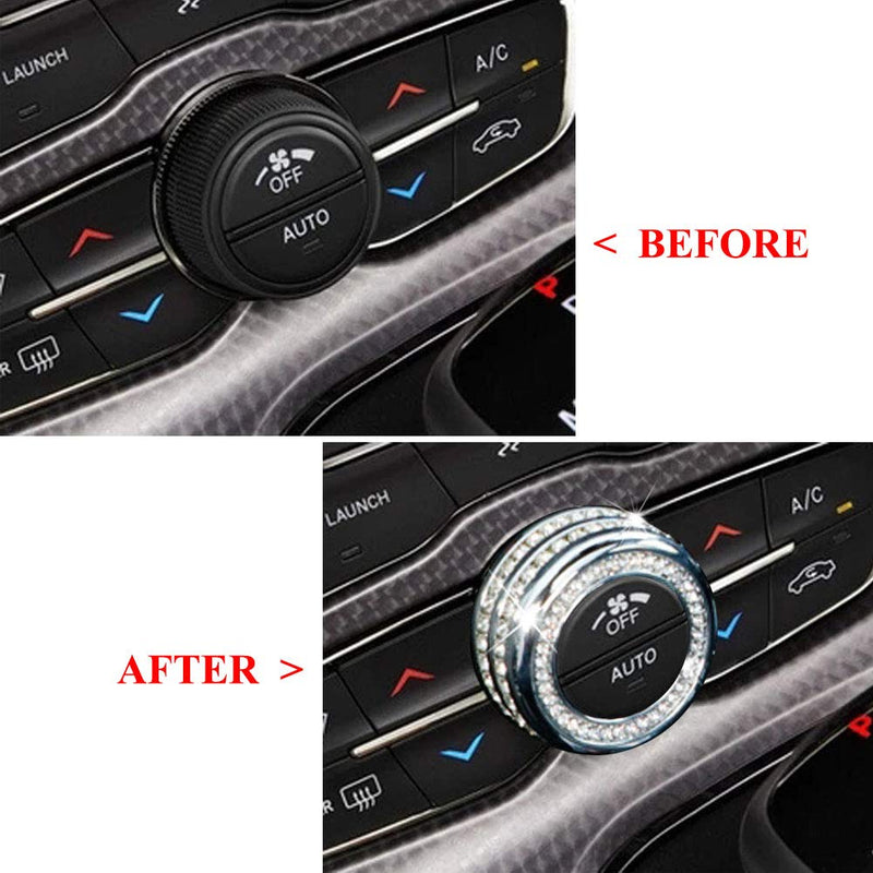 RZXKK Bling AC Air Conditioner Volume Tune Knob Button Cover Compatible with Dodge Challenger Charger Durango Journey Chrysler 200 300 300s Jeep Cherokee Grand Cherokee