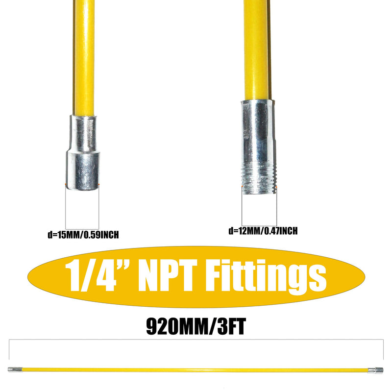 18FT Fiberglass Chimney Brush Rod Kit, 1/4" NPT Fittings Fireplace Brush Rod with Handle, 6pcs 3ft Fiberglass Rod Up to 18 feet (Yellow(with Handle)) Yellow Rod Kit with Handle