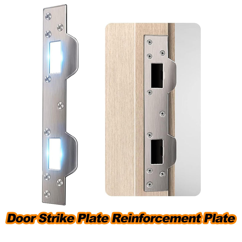 Door Strike Plate Reinforcement Plate - Double Holes,for Use with 5-1/2 in. and 6 in.Front Door Security Devices Metal Striker Plates Door Latch Plate,Steel, Satin Nickel, Silver(2 Pcs) 2