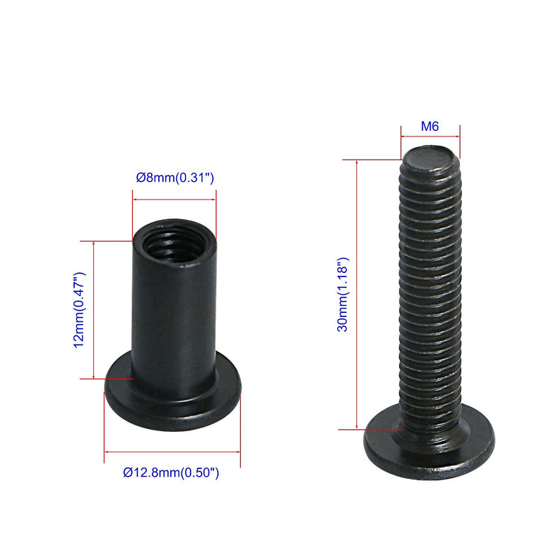 Screw Post Fit for 5/16"(8mm) Hole Dia, Male M6x30mm Belt Buckle Binding Bolts Leather Fastener Carbon Steel Black 10 Sets M6*30