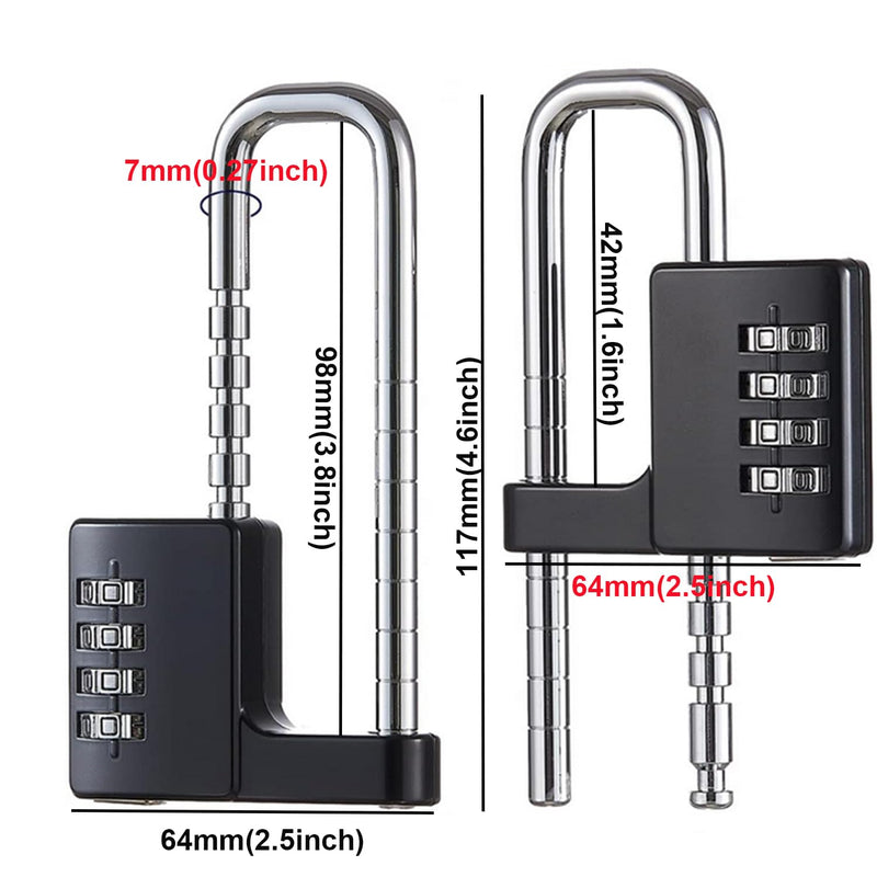 Cabinet Combination Padlock, U Shaped Stainless Steel Gym Locker Lock With Code Long Adjustable Shackle for Outdoor, School, Sports Lockers, Fences (Black-2pcs) Black-2pcs