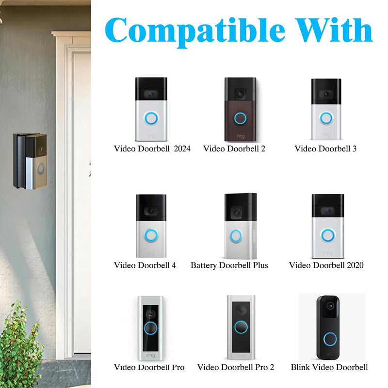 Adjustable (30 to 55 Degree) Video Doorbell Angle Mount, Compatible with Video Doorbell 1/2/3/4/(2020 Release)/Battery Doorbell/Plus, Widen Viewing Range Doorbell Corner Door Mount Wedge Kit (Black)