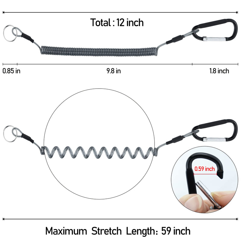 Fishing Lanyard Heavy Duty Retractable Coiled Tether with Carabiner for Pliers, Boating, Tools 7pcs+Black