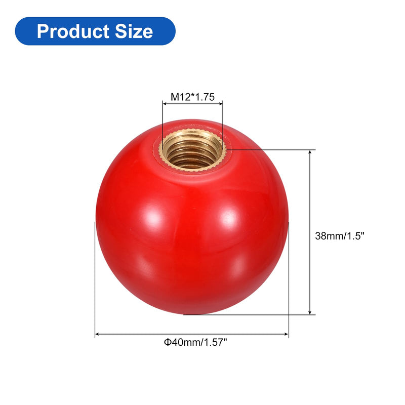 uxcell Threaded Ball Knobs, M12 Female Thread Thermoset Ball Knob 40mm Dia Round Operation Ball Handles with Copper Insert for Machine Lever Handle, Red M12x40mm - NewNest Australia