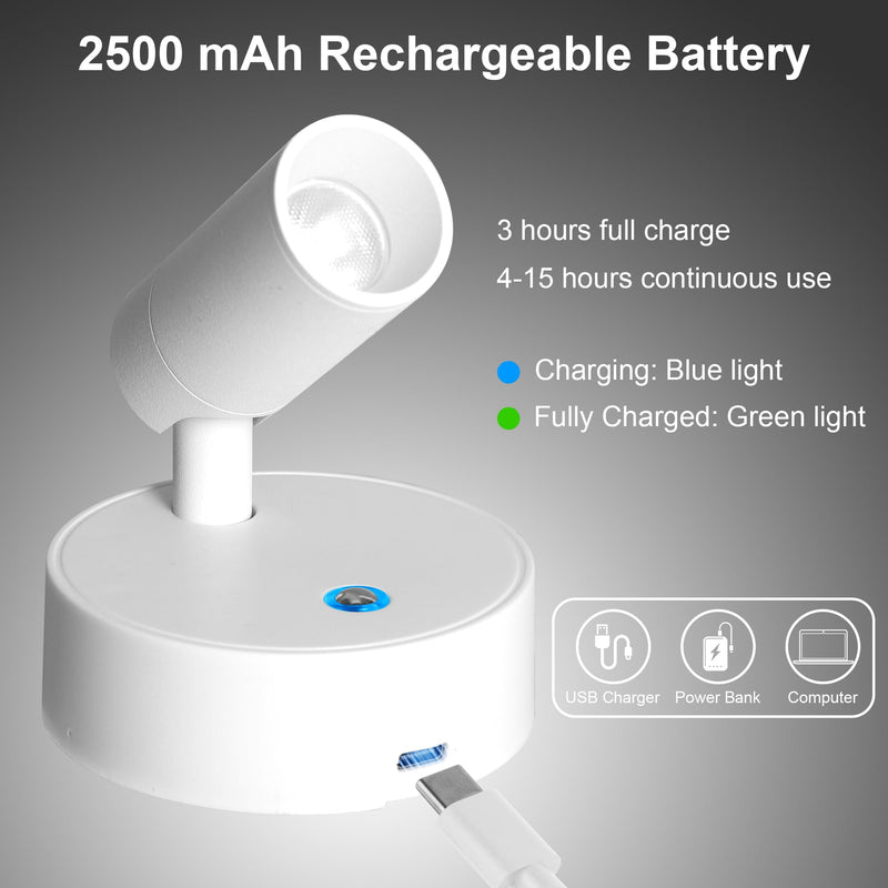 Wireless LED Spot lights Indoor Battery Operated with Remote, Rechargeable Up lights Indoor with Timer＆Dimmable, 3CCT Picture Lights for Wall, SpotLights Accent Uplighting for Plant, Artwork -White White 1 Pack