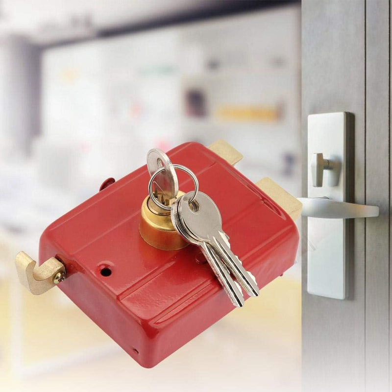 Dead Bolt Lock with Keys,Heavy Duty Deadbolt Lock for Wooden Iron Door,Hardened Metal Throw Bolt,Anti-Rust Golden Oil Finish,Angle Strike Door Security Lock,Red