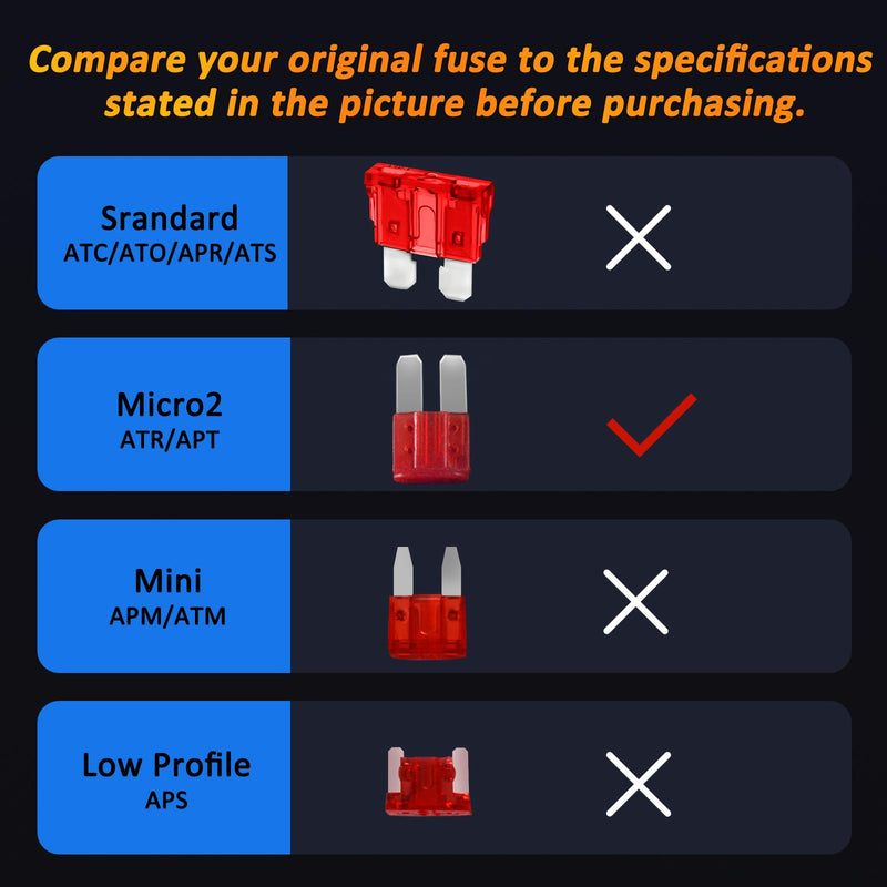 30PCS Micro 2 Blade Fuse ATR/APT Micro2 Fuse ATR/APT Blade Fuse Kit for Car Boat Truck SUV Automotive Replacement Fuses (10A) (10A) 10A