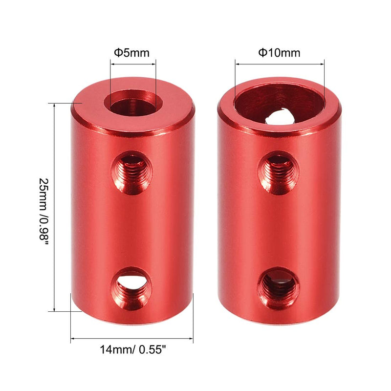 uxcell 5mm to 10mm Bore Rigid Coupling Set Screw L25XD14 Aluminum Alloy,Shaft Coupler Connector,Motor Accessories,Dark Red,2pcs