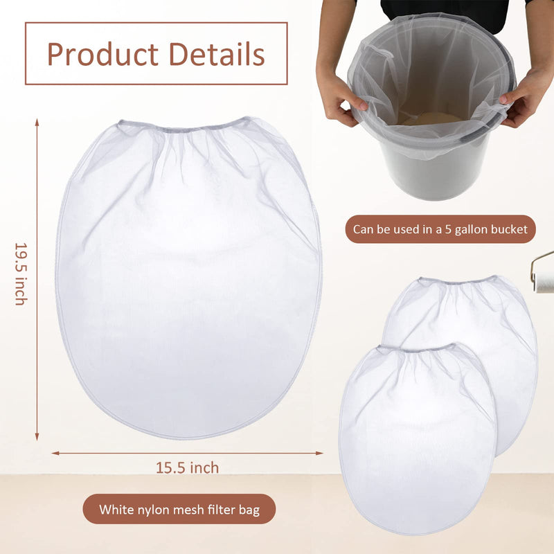 Patelai 10 Pcs 5 Gallon Paint Strainer Bags Regular Fine Mesh/Elastic Top Bag Strainers for Use with Paint Sprayers (White) White