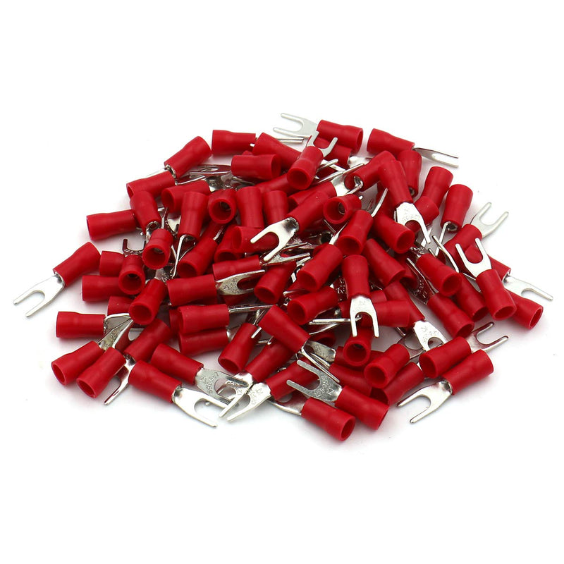 Baomain SV1.25-3.5S Insulated Stud Size #6 Size Fork Terminal 22-18 Gauge Red (100PCS) 100