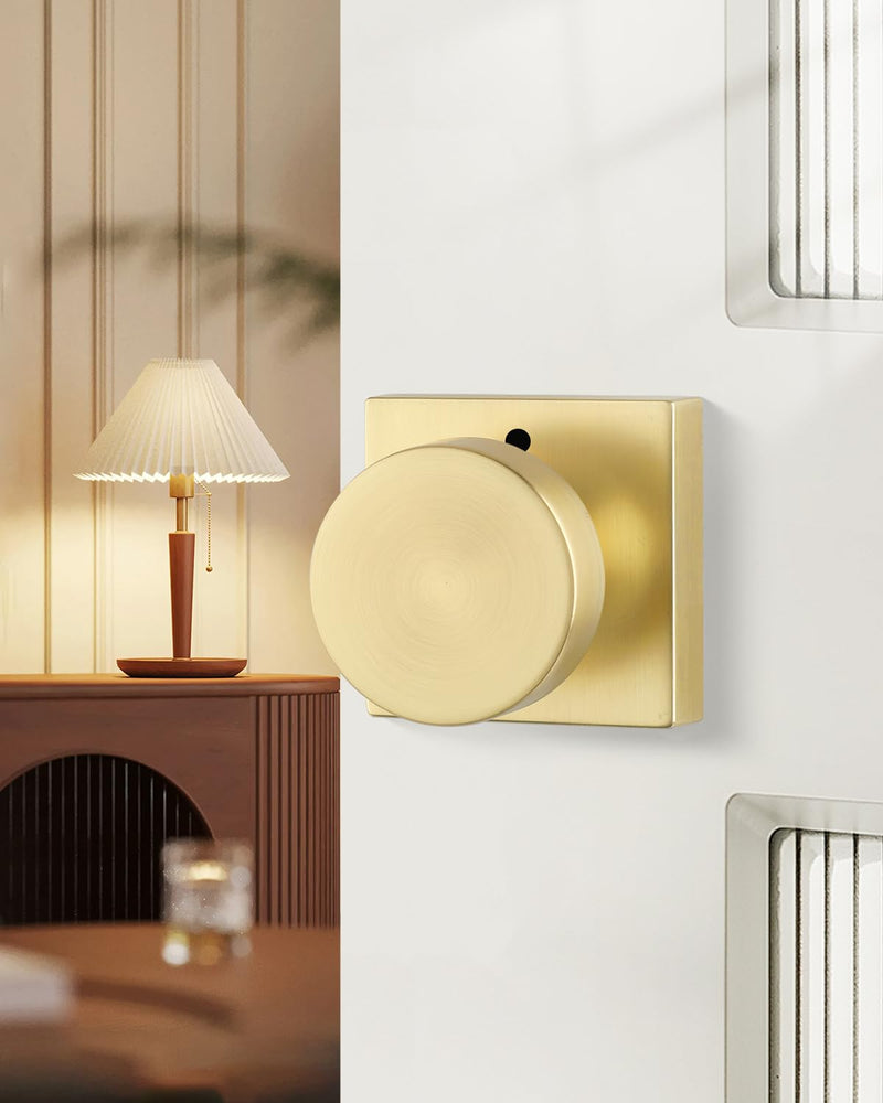 Haidms Gold Door Knob Interior, Heavy Duty Privacy Door Knob Zinc Alloy, Brushed Gold Interior Door Knobs for Bedroom Bathroom(1 Pack)