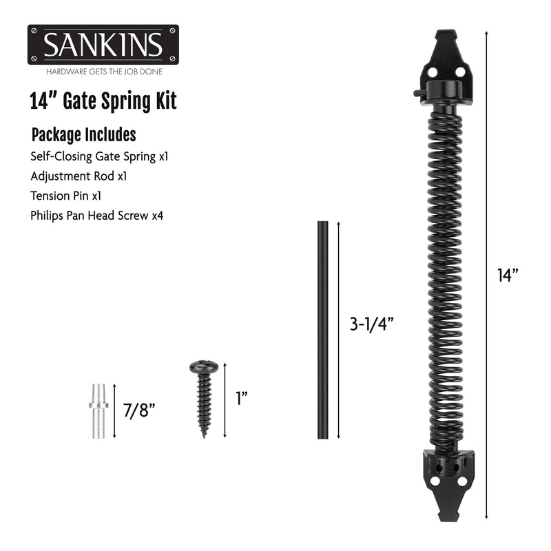 14" Gate Spring Self Closing Heavy Duty Outdoor Door Spring Automatic Metal Gate Closure Hardware with Adjustable Tool for Wooden and Vinyl Fence, Black 1