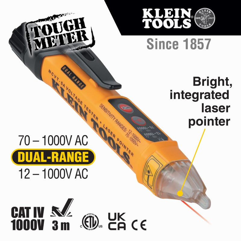 Klein Tools NCVT5KIT Electrical Tester Kit with Dual-Range Non Contact Voltage Tester with Laser Pointer and GFCI Receptacle Tester 2-Piece Kit