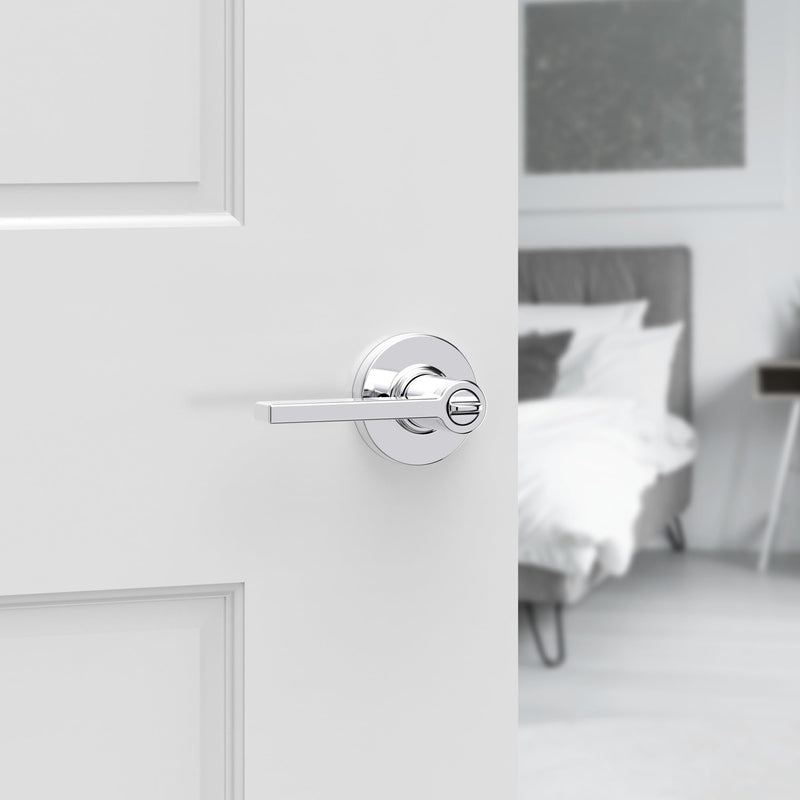 Kwikset Casey Interior Privacy Round Door Handle with Lock, Door Lever for Bathroom and Bedroom, Satin Nickel Reversible Keyless Turn Lock, with Microban Protection 1 Pack