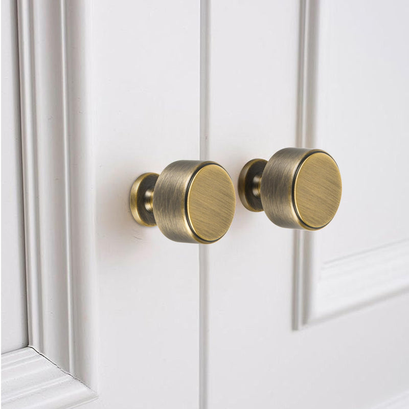Jovenille-Antique Brass Kitchen Cabinet Knobs 5 Pack, 1.1Inch Solid Brass Dresser Drawer Pulls, Modern Bronze Furniture Hardware Handles for Cupboard Wardrobe Vanity Closet Door