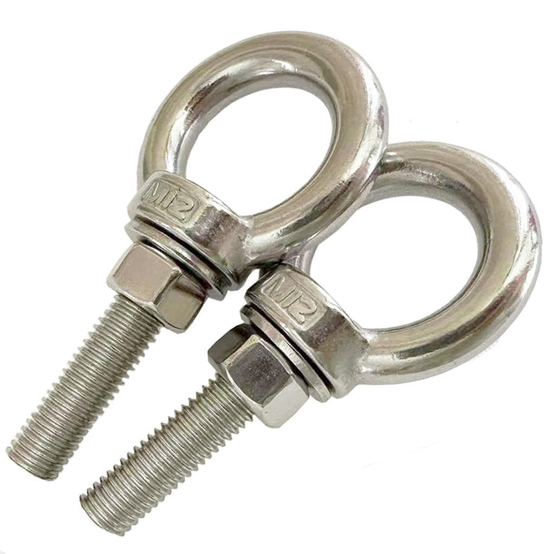 Heavy Duty Eye bolt, 2 PCS M12 304 Stainless Steel Eye Bolt Heavy Duty Lifting Ring 1.57" Threaded Eyebolt Shoulder Eye Bolts with Nuts and Flat Washers(Thread Length 40mm) m12x40(2pcs)