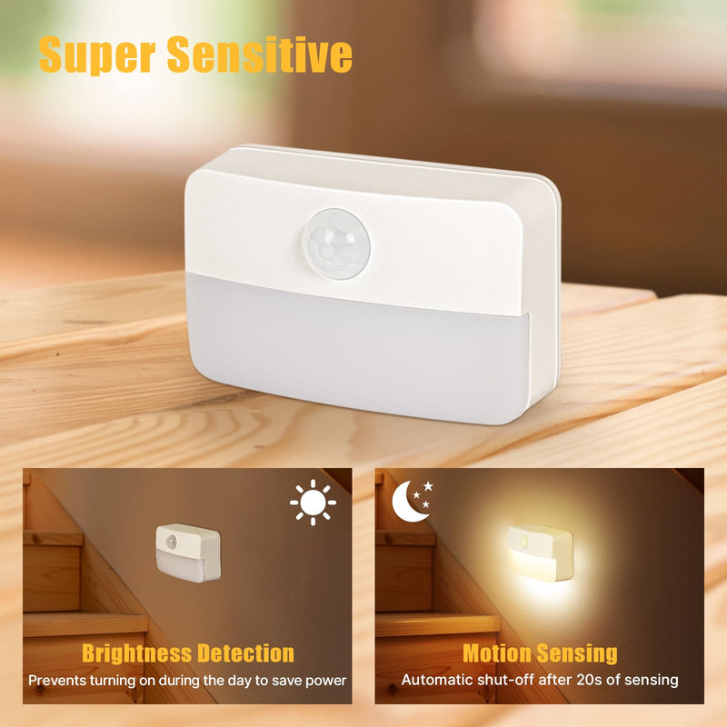 8 Pack Motion Sensor Stair Light for Indoor, Battery Operated Closet Lights, Wireless Stick on Anywhere Hallway Lamp, 40 Lumen 3000K Portable Led Night Lamps for Bedroom Under Cabinet Kitchen 8 Pack