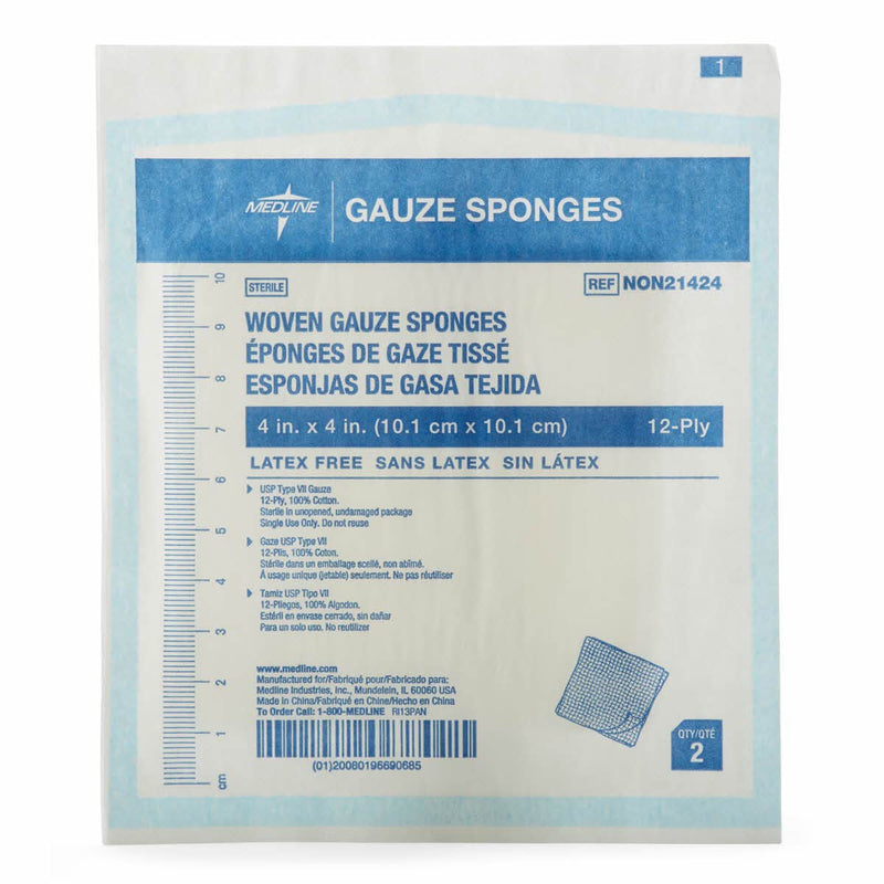 Medline Woven Gauze Sponges, Sterile, 12-Ply, 4 x 4 Inches, Box of 50 4 x 4 Inch (50 Count)