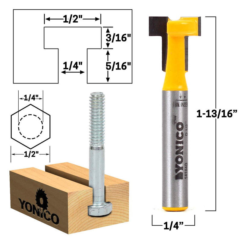YONICO T Track T Slot Router Bit 1/4-Inch Hex Bolt 1/4-Inch Shank 14194q 1/4" Hex Bolt x 1/2" Head- 1/4" Shank