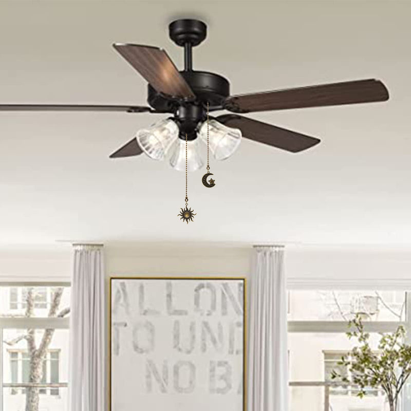 Ceiling Fan Pull Chain Set Decorative Totem Bohemia Pull Chain Pendant Extension 12 Inches Lighting Fan Beaded Ball Fan Pull Chain Extender Ornament with Connector Moon and Sun (Copper) Copper
