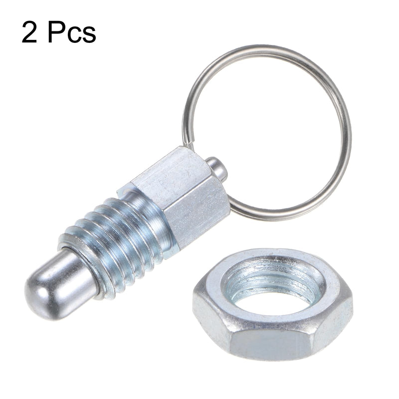 HARFINGTON 2Pcs Spring Plunger with Pull Ring M12x1.75 Thread Size 0.51" Thread Length Pin Dia.8mm Round Head Carbon Steel Non-Locking Retractable Index Plunger for Industrial Equipment