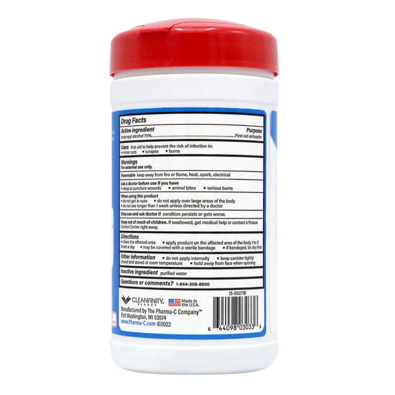 The Pharma-C Company 70% Isopropyl Alcohol Wipes [40 wipes] - IPA First Aid Antiseptic Wound Cleaner with Moisture Lock Lid. For minor cuts, scrapes, and burns. 40 Count (Pack of 1)