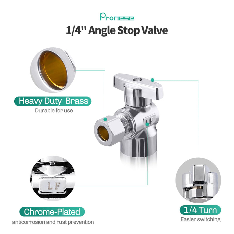2 Pack Premium Brass Chrome plated 1/2" FIP Female Thread x 3/8 Inch OD Compression Quarter Turn Water Angle Stop Valve Shut Off