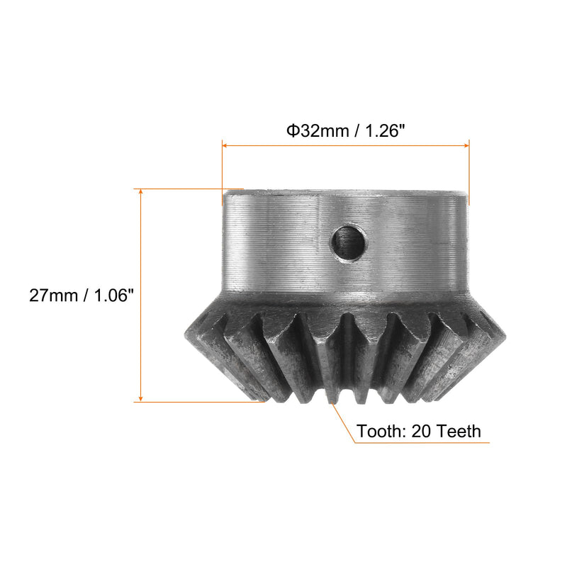 HARFINGTON 2pcs Bevel Gear 2M 20 Teeth 16mm Shaft Hole 1:1 Tapered Bevel Pinion Gear 45# Steel 2 Module 90 Degree Steering Gear, for Hardware Mechanical Rotation, with 5mm Keyway